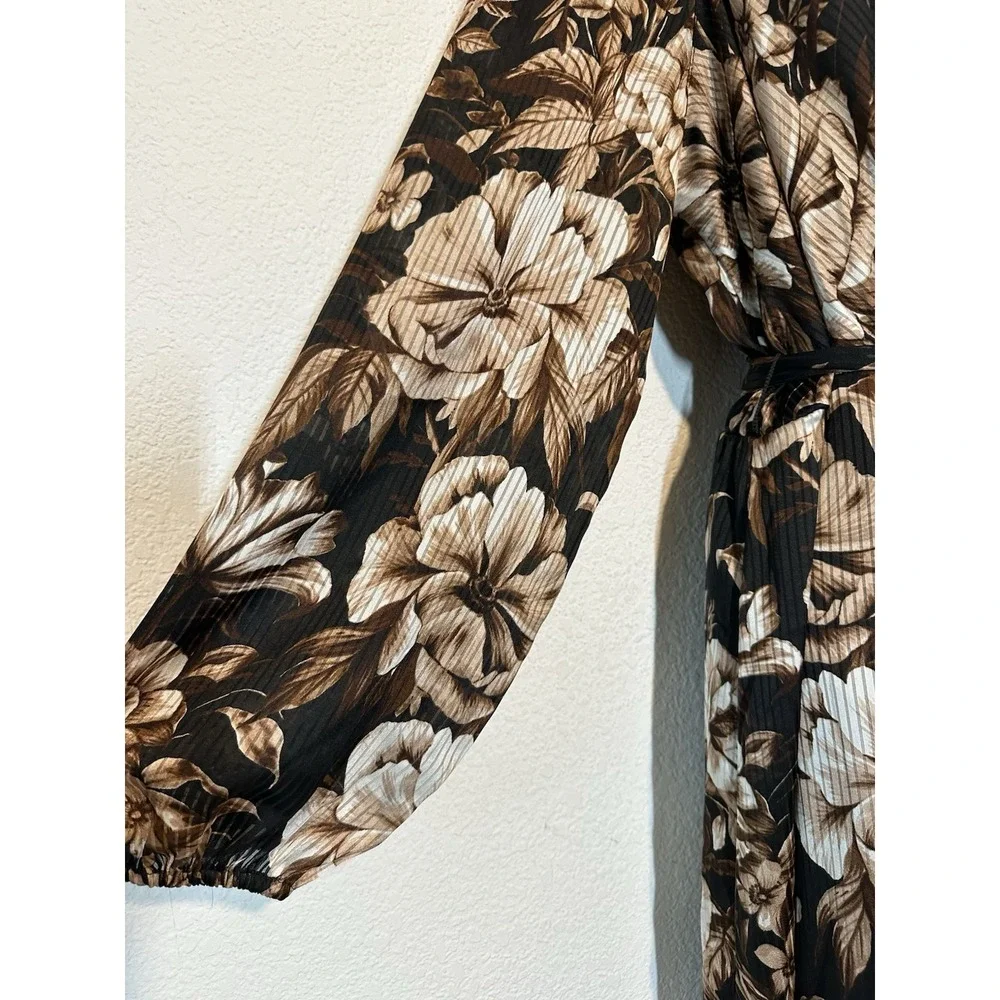 Express Dark Floral High Low Faux Wrap Dress Ruffle Size XL 16/18 Whimsigoth - Picture 4 of 11